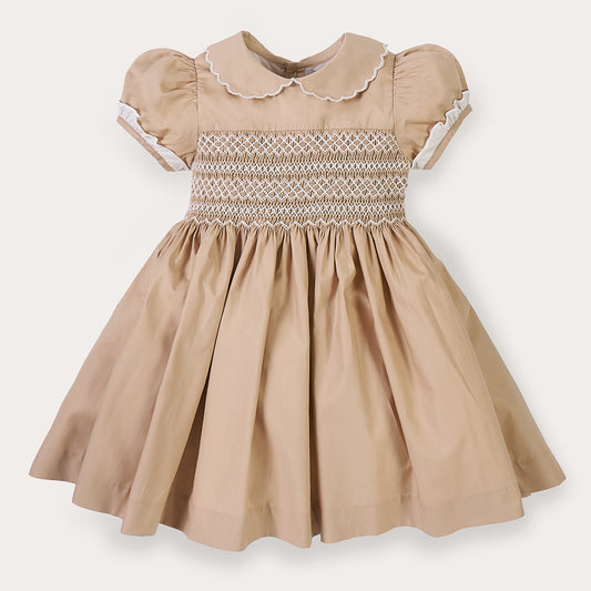 Hand smocked Talia dress coffee cream