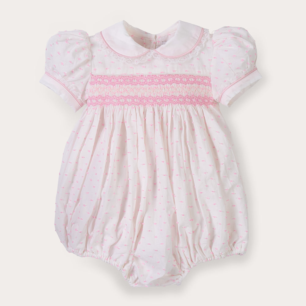 Smocked Heart Swiss Dot/Pink Gingham Romper