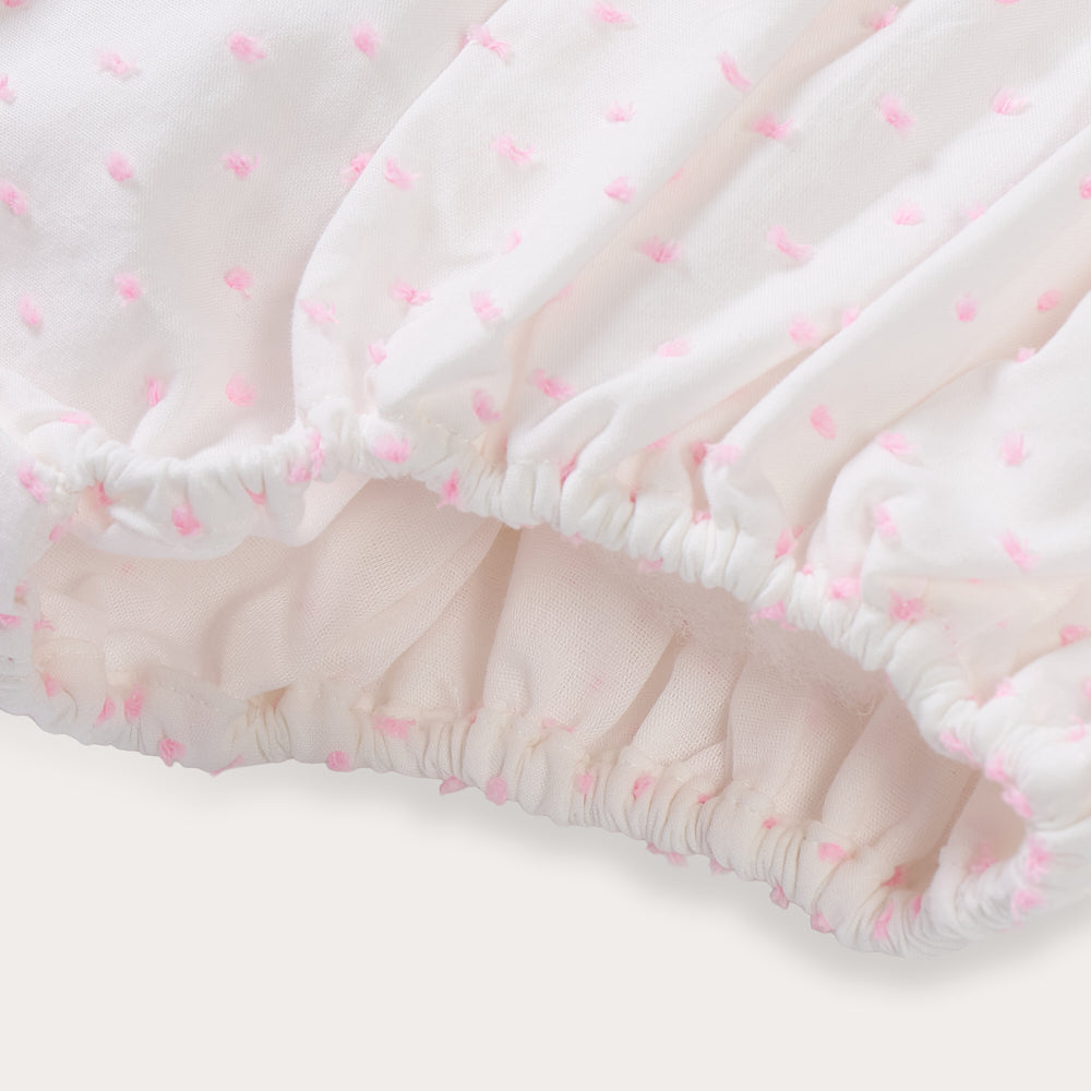 Hand Smocked LINDY Romper pink Swiss dot