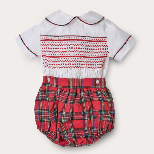 Boy's Hand Smocked Red Tartan Bubble Set