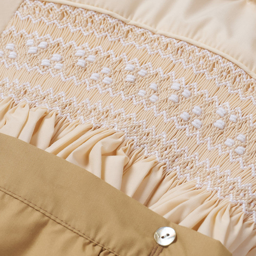 Boy's Hand Smocked butter cream and toffee bubble set