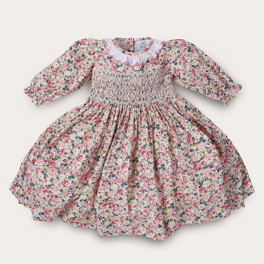 Hand smocked pink Flora dress with head band