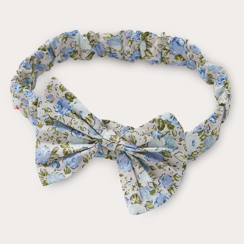 Hand smocked blue Flora dress with head band