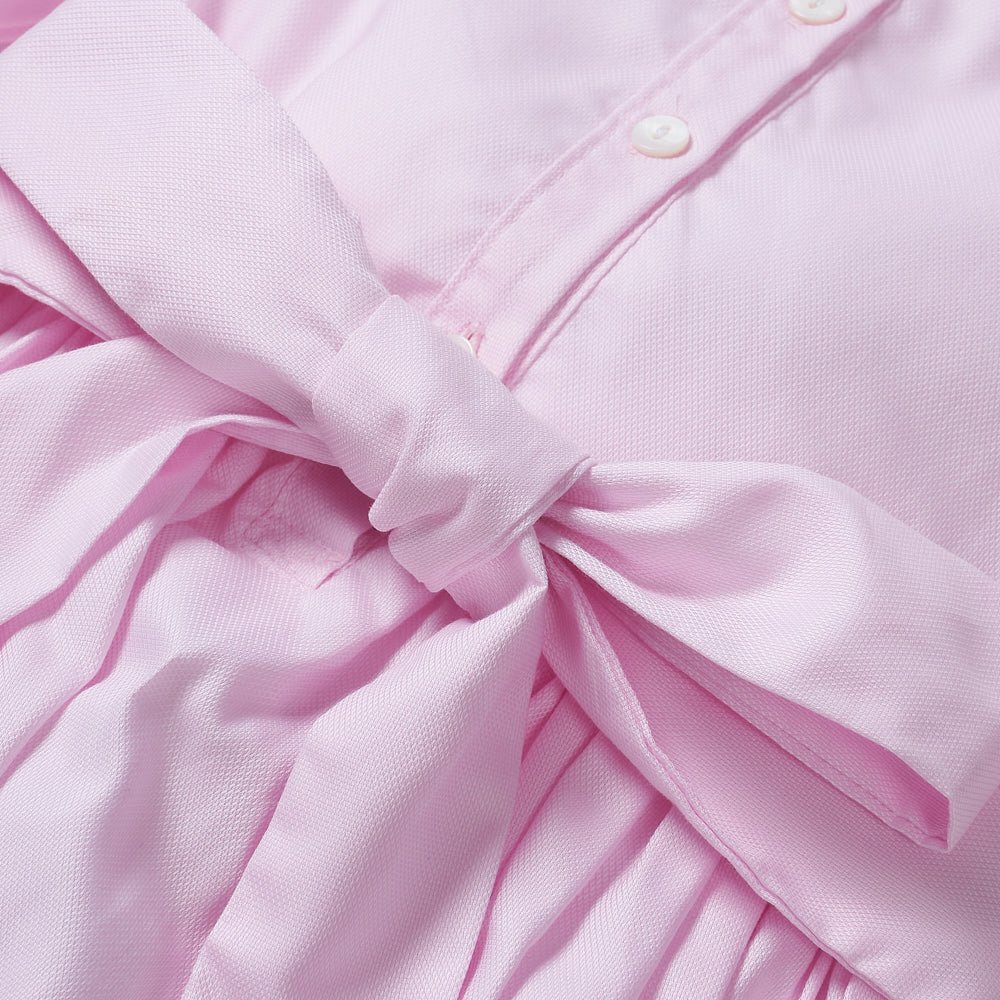 Hand smocked pink Fifi dress with pant and bows