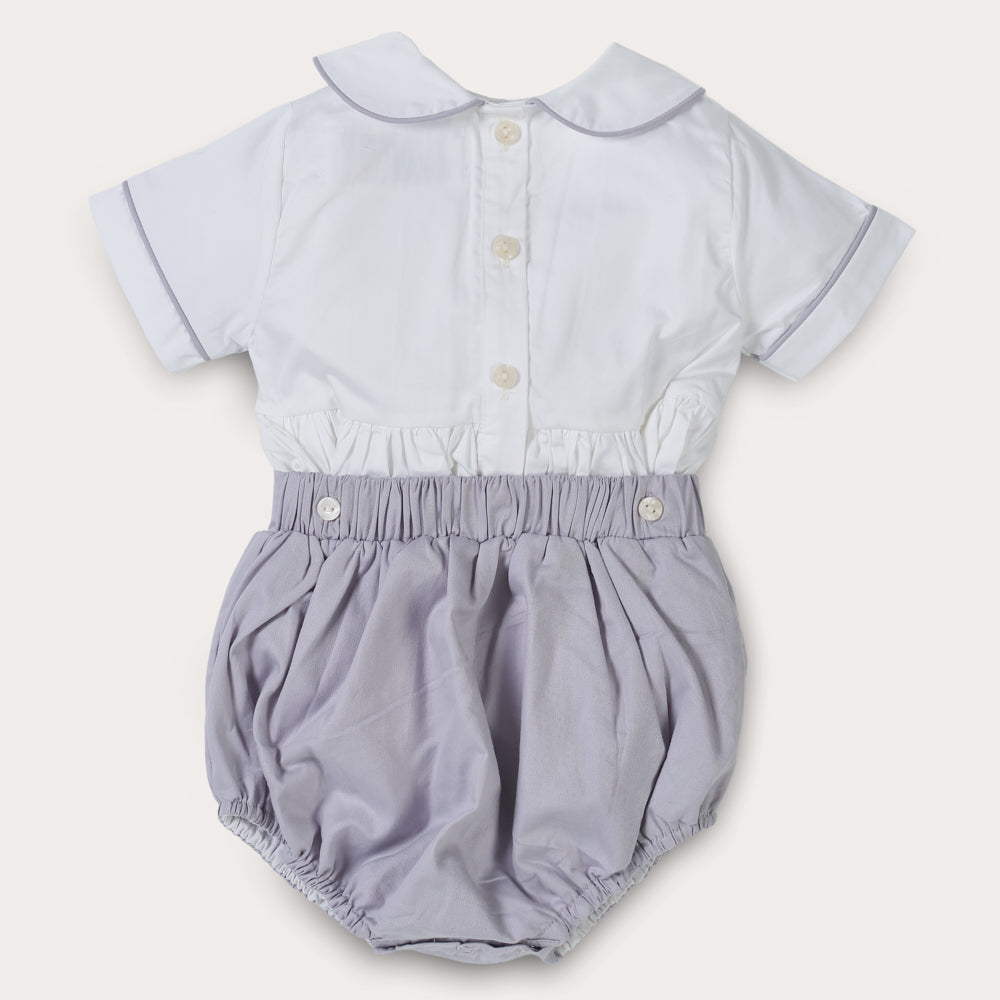 Boy's Hand Smocked Grey Bubble Set