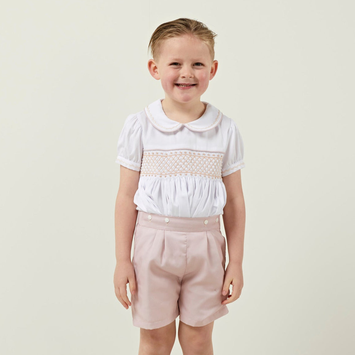 Boy's Hand Smocked rose gold Set