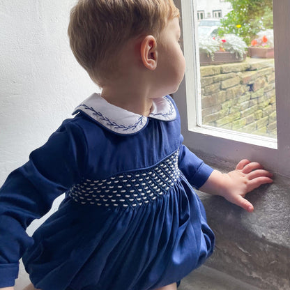 Navy full sleeved smocked romper