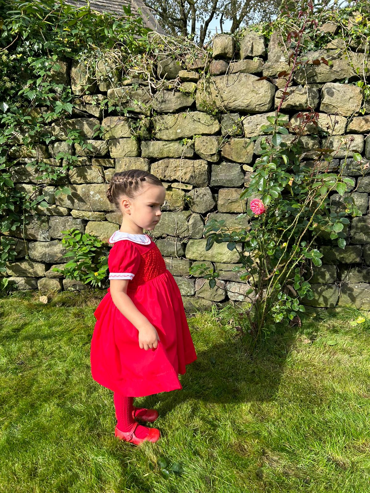 Hand smocked CLAIRE dress royal red JUST TWO LEFT