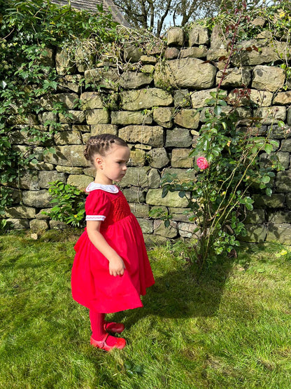 Hand smocked CLAIRE dress royal red JUST TWO LEFT
