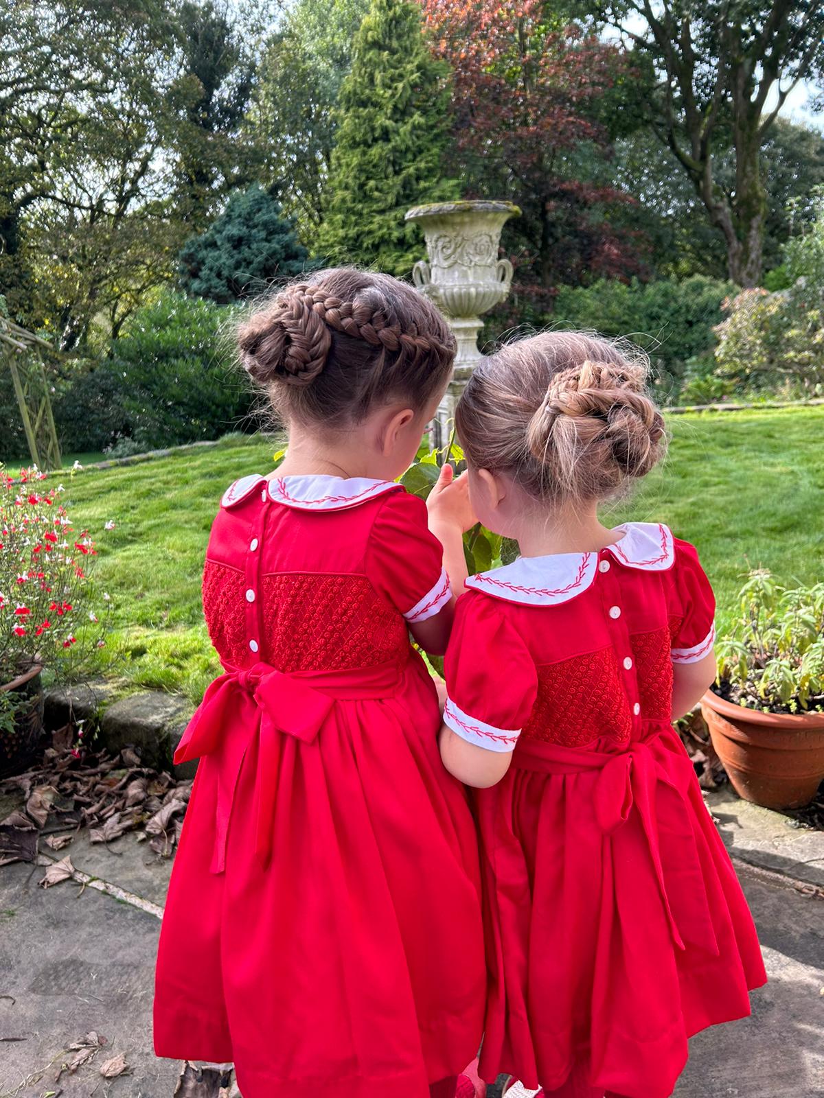 Hand smocked CLAIRE dress royal red JUST TWO LEFT