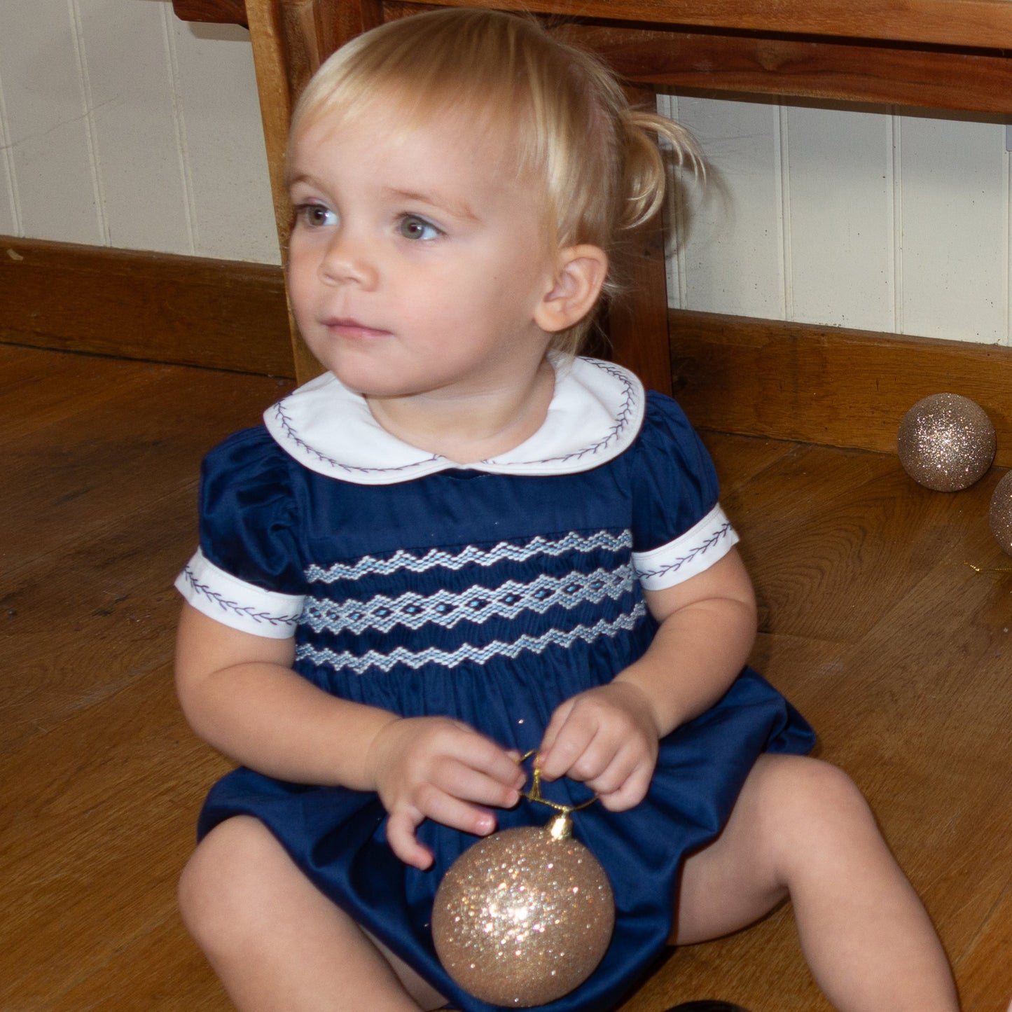 Navy Blue Hand Smocked REGAL Romper