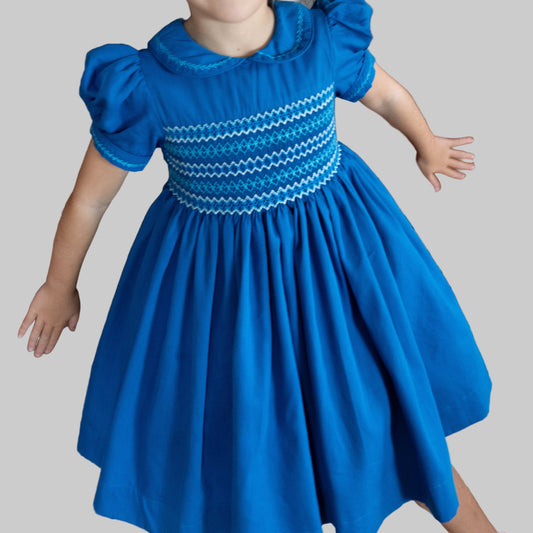 Hand smocked CHARLIE dress in Royal blue