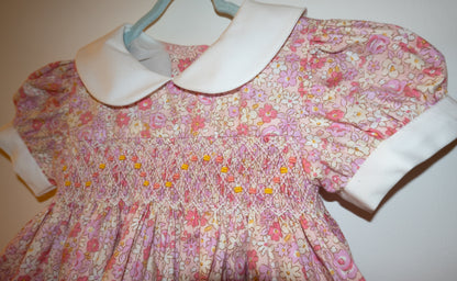 Soft pink Hand Smocked baby dress with bloomer ONE LEFT!