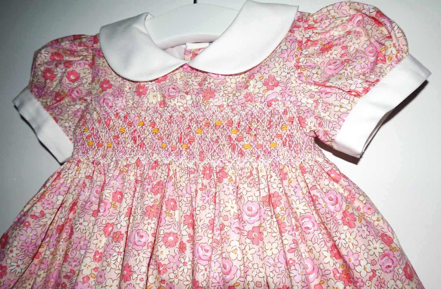 Soft pink Hand Smocked baby dress with bloomer ONE LEFT!