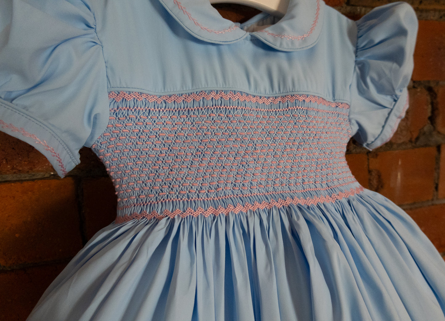 Hand smocked MILLIE dress soft azure blue