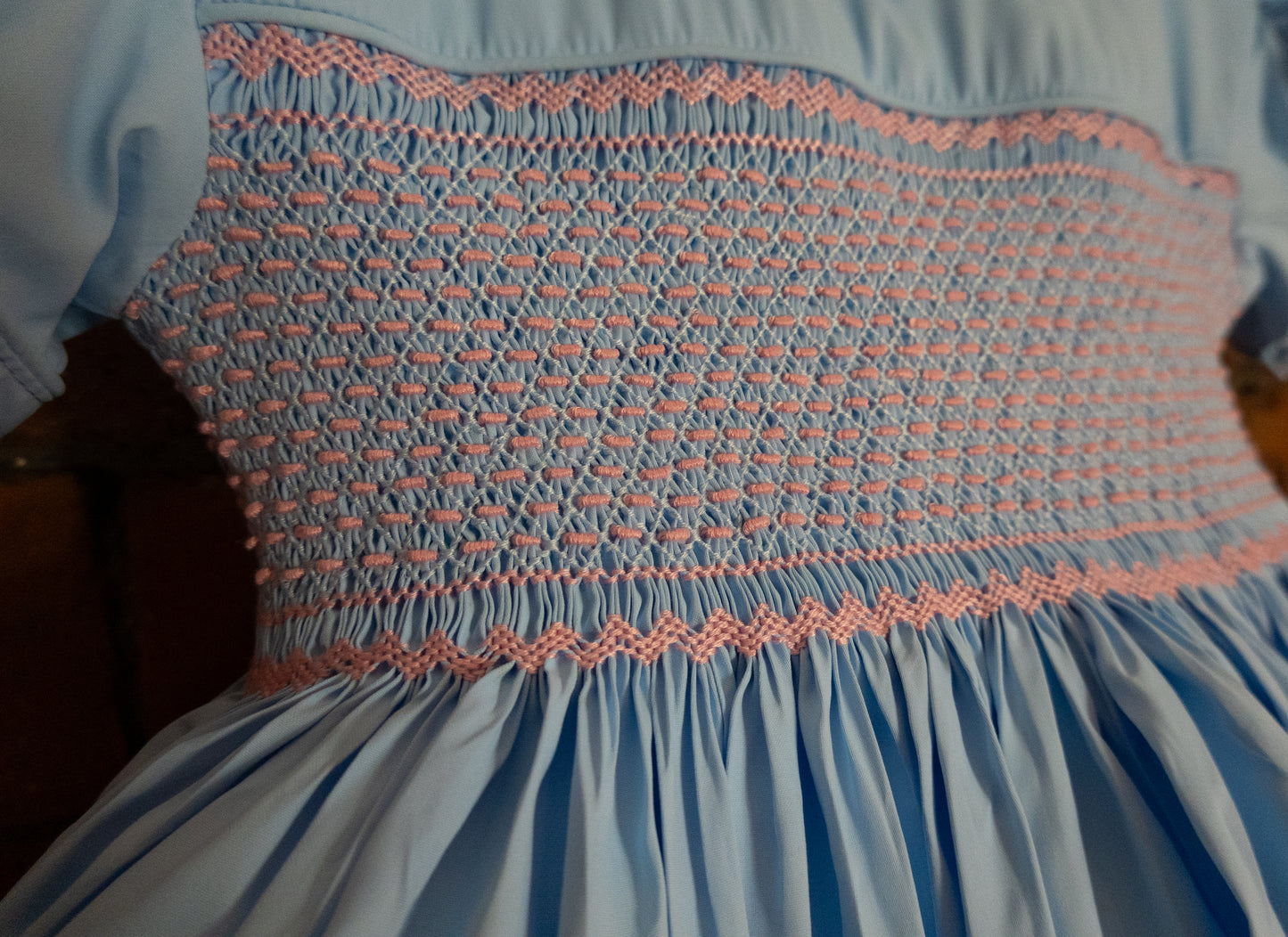 Hand smocked MILLIE dress soft azure blue