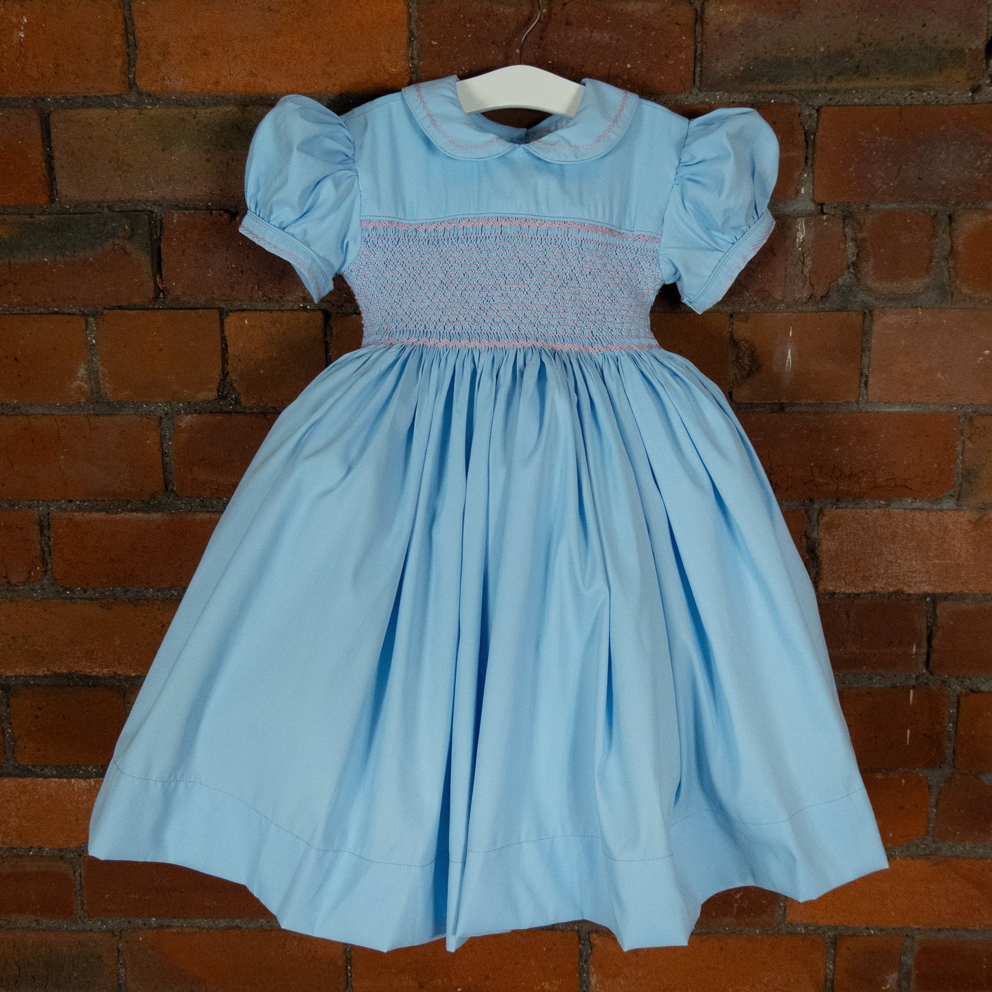 Hand smocked MILLIE dress soft azure blue
