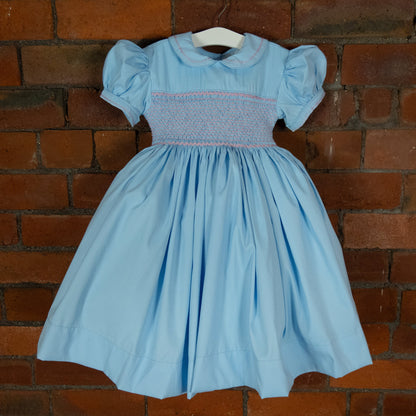 Hand smocked MILLIE dress soft azure blue