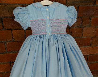 Hand smocked MILLIE dress soft azure blue