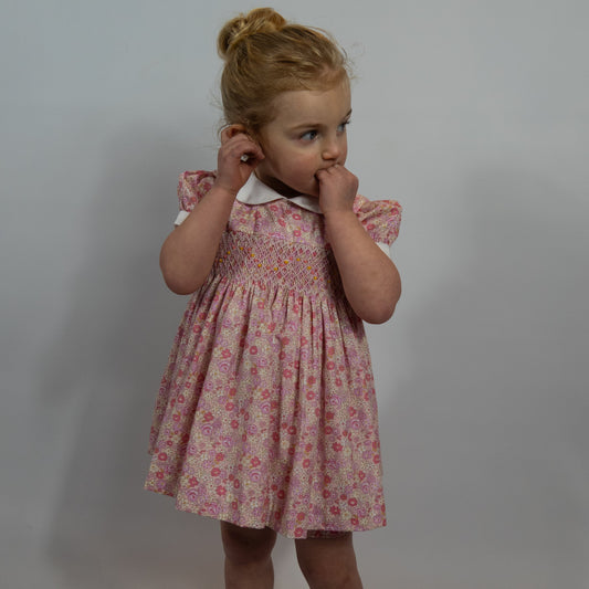Soft pink Hand Smocked baby dress with bloomer ONE LEFT!