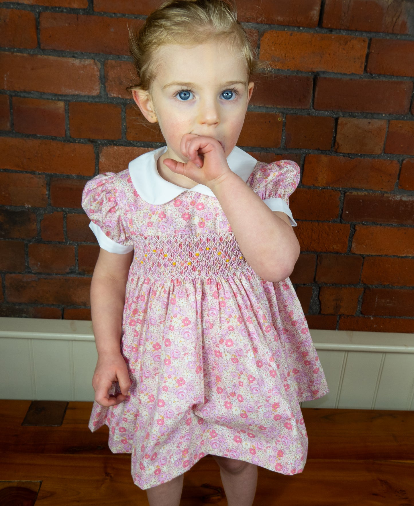 Soft pink Hand Smocked baby dress with bloomer ONE LEFT!