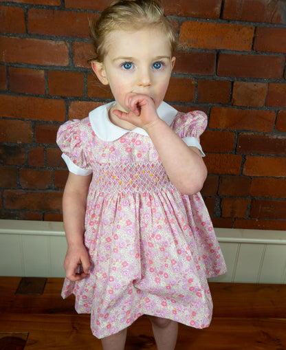 Soft pink Hand Smocked baby dress with bloomer ONE LEFT!