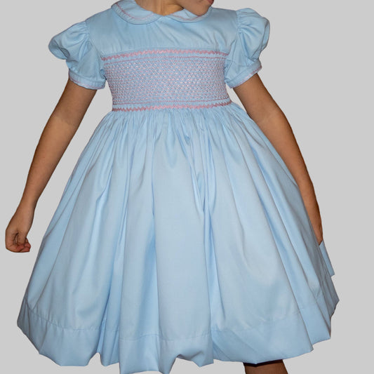 Hand smocked MILLIE dress soft azure blue