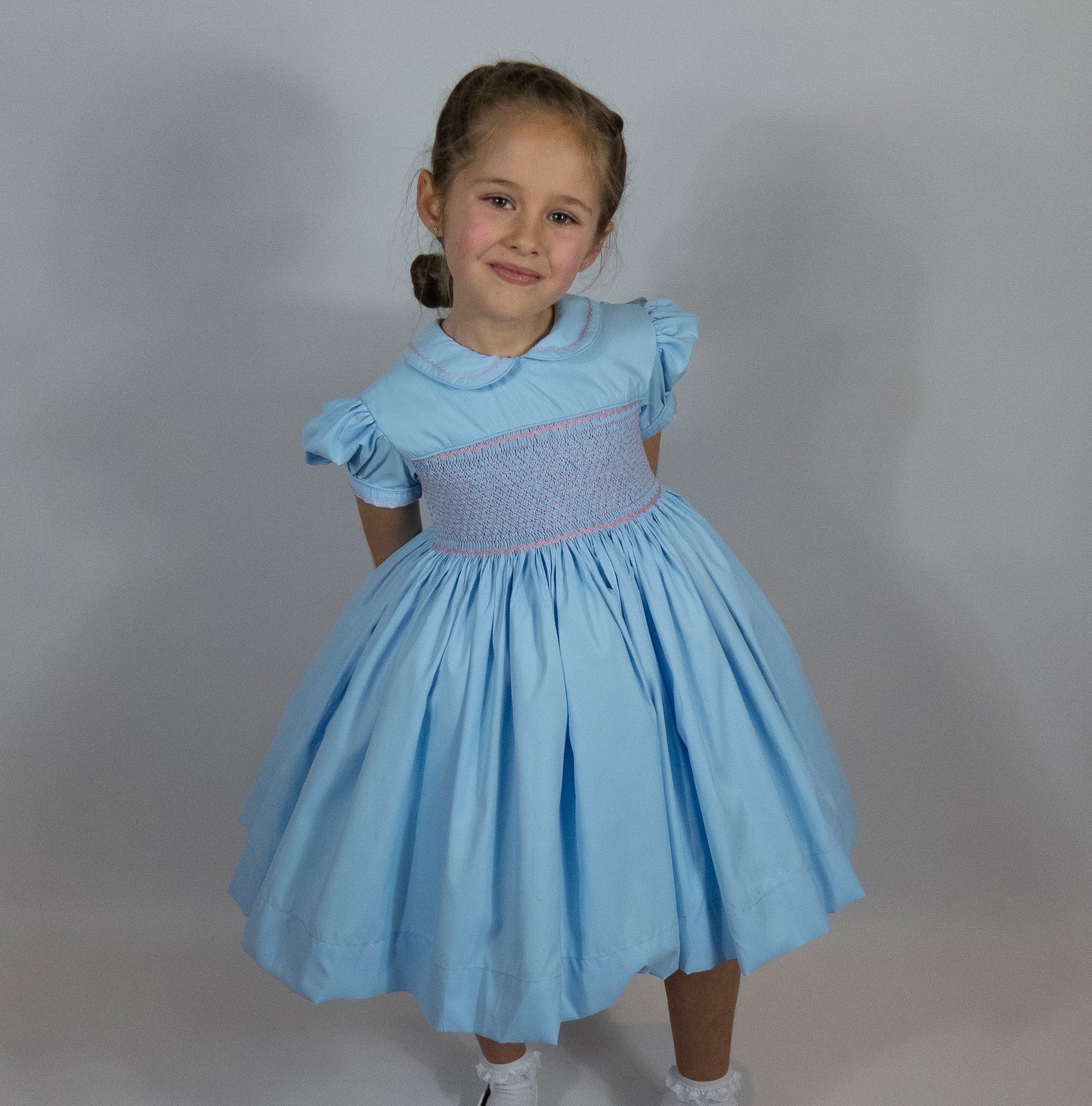 Hand smocked MILLIE dress soft azure blue