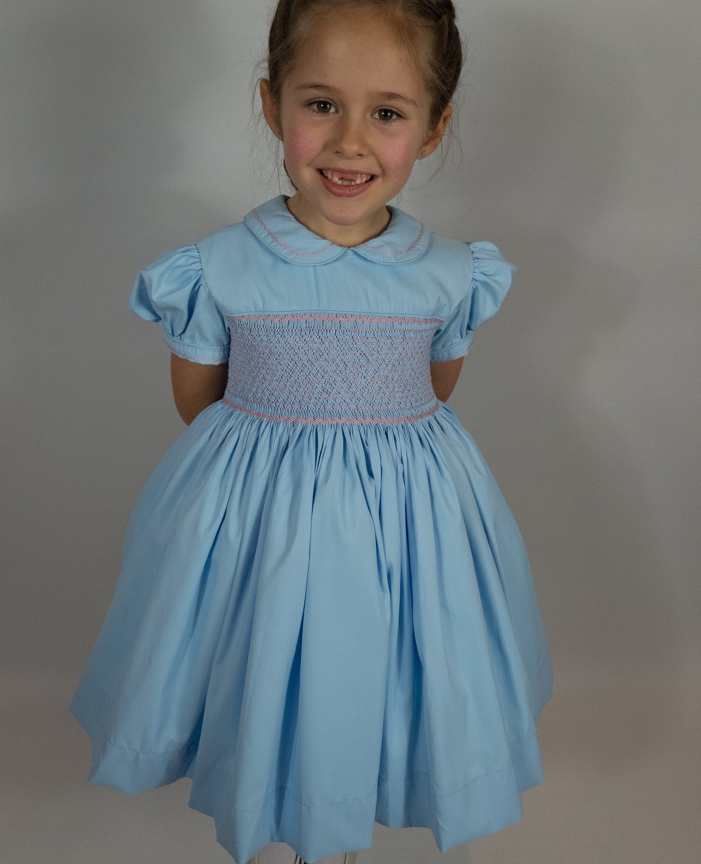 Hand smocked MILLIE dress soft azure blue