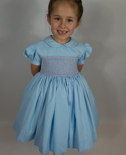 Hand smocked MILLIE dress soft azure blue