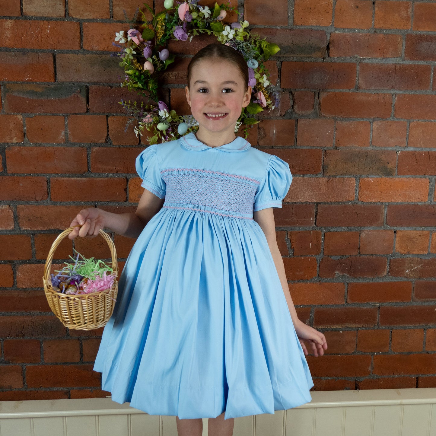 Hand smocked MILLIE dress soft azure blue