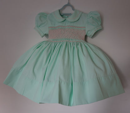 Hand smocked MILLIE dress soft peppermint