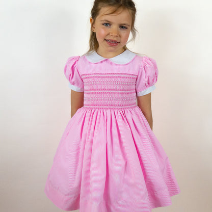 Hand smocked BETTY dress pink stripe