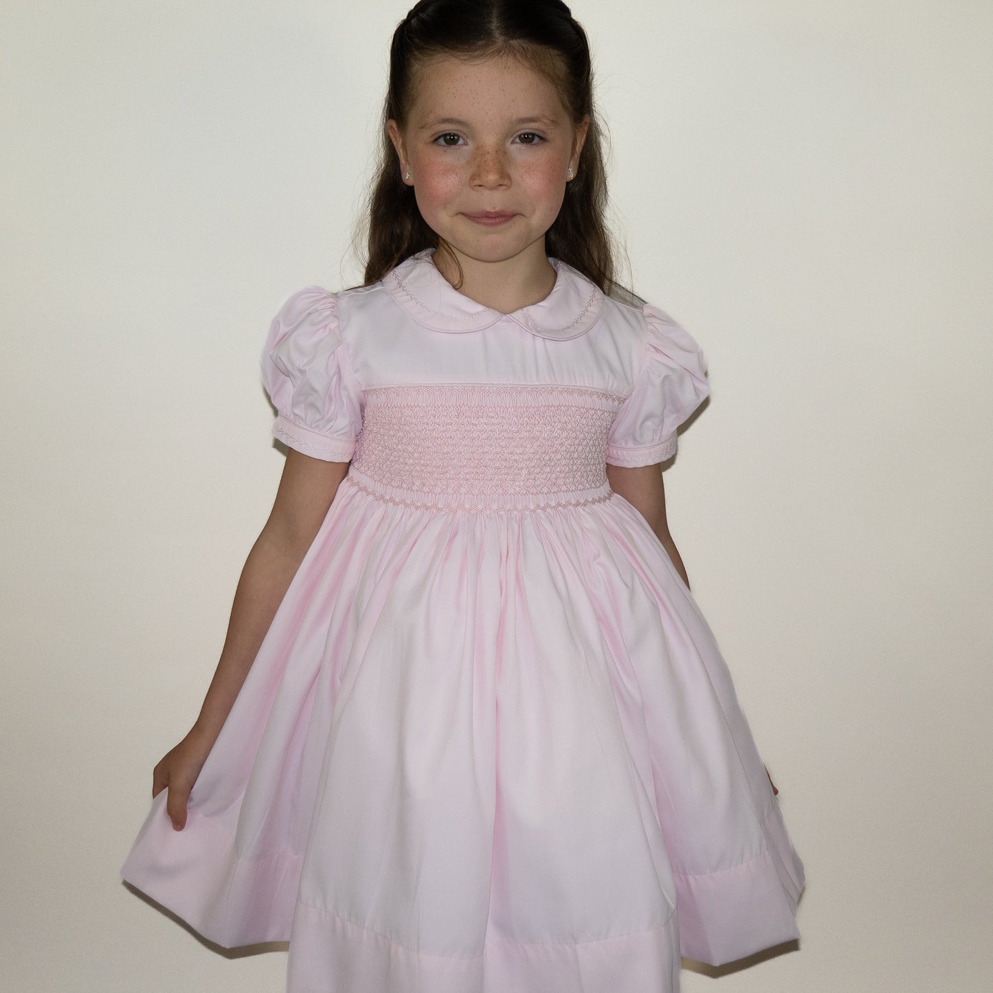 Hand smocked MILLIE dress soft pink