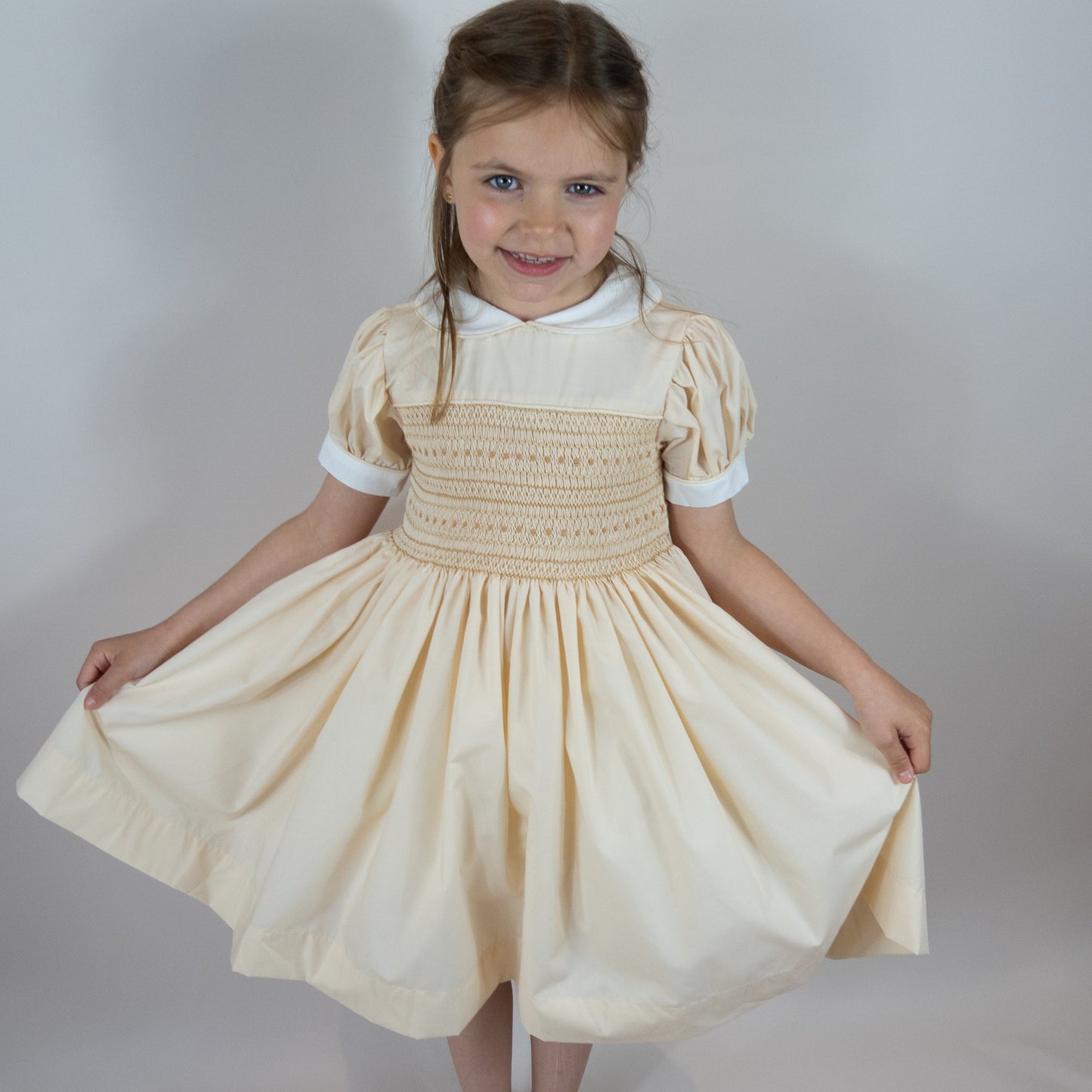 Hand smocked AGNES dress with pant and bow ONE LEFT!