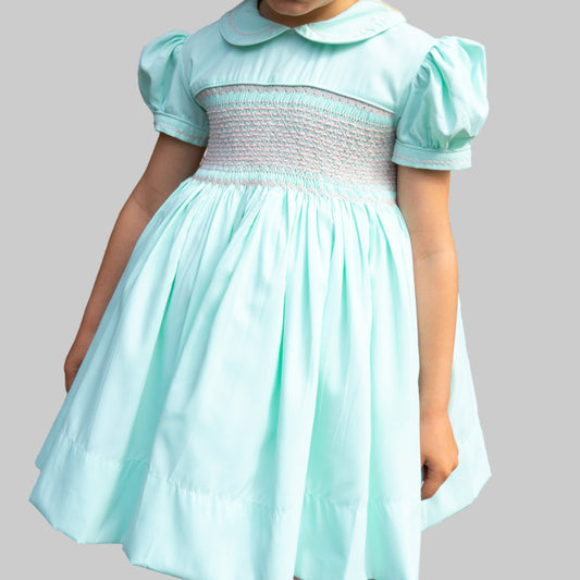 Hand smocked MILLIE dress soft peppermint