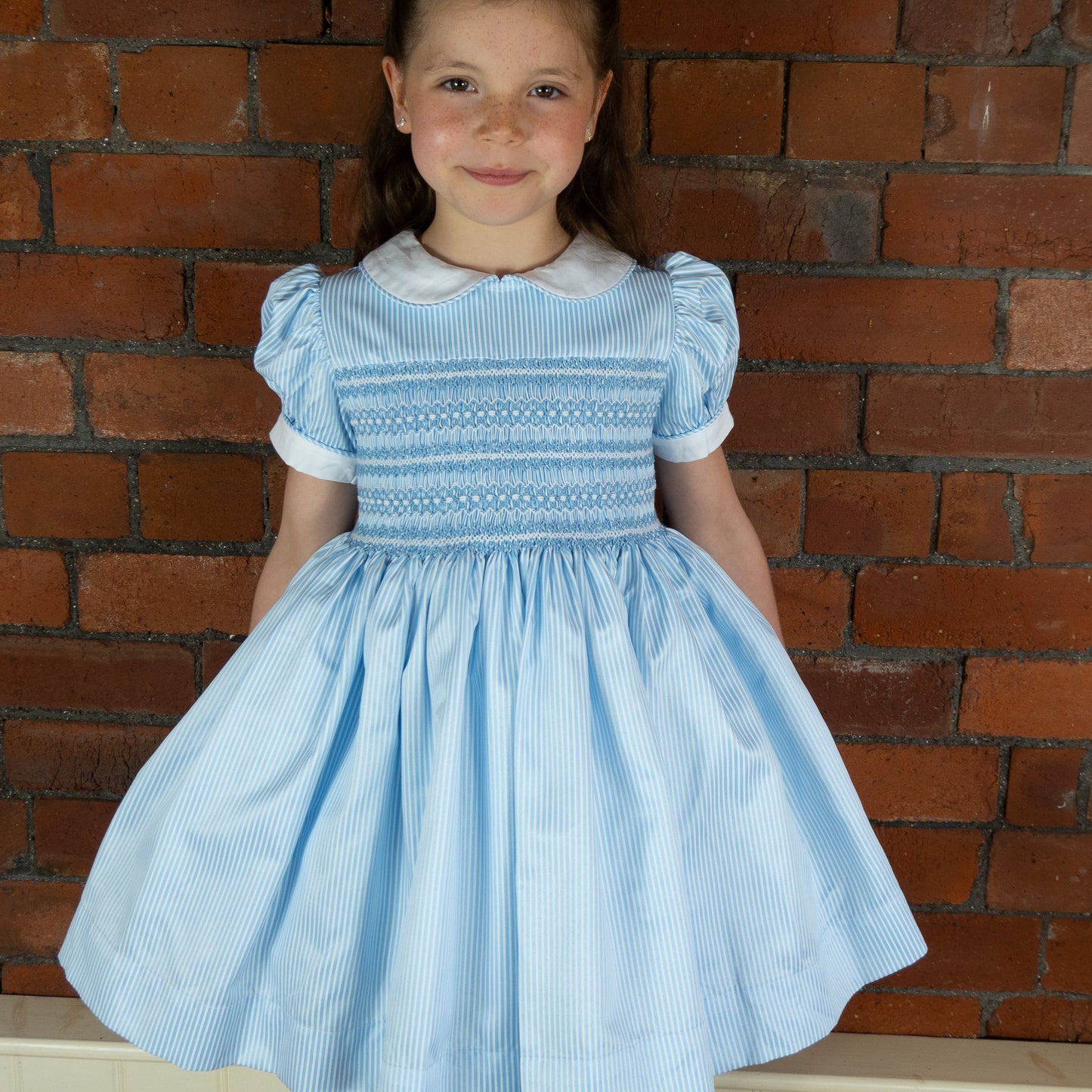Hand smocked BETTY dress blue stripe