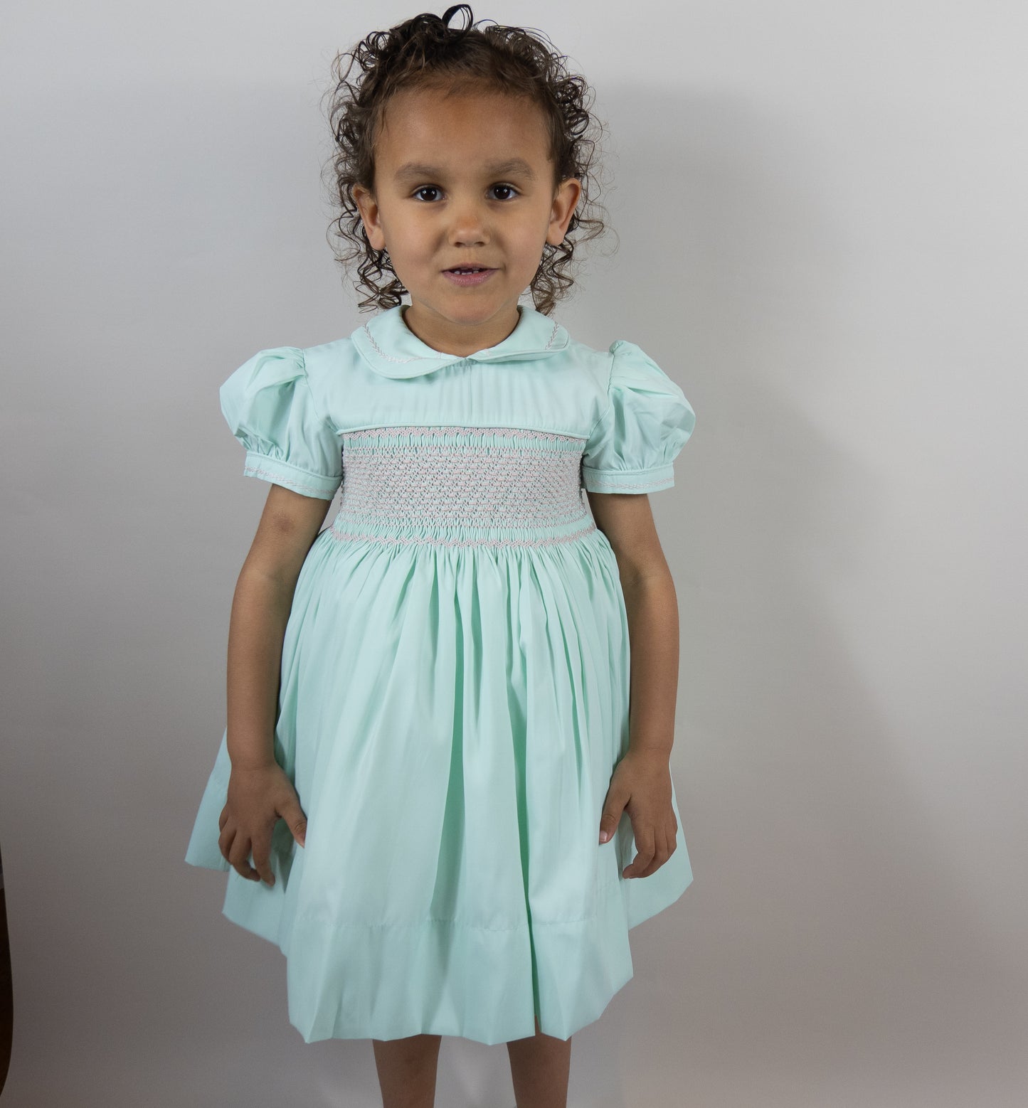 Hand smocked MILLIE dress soft peppermint