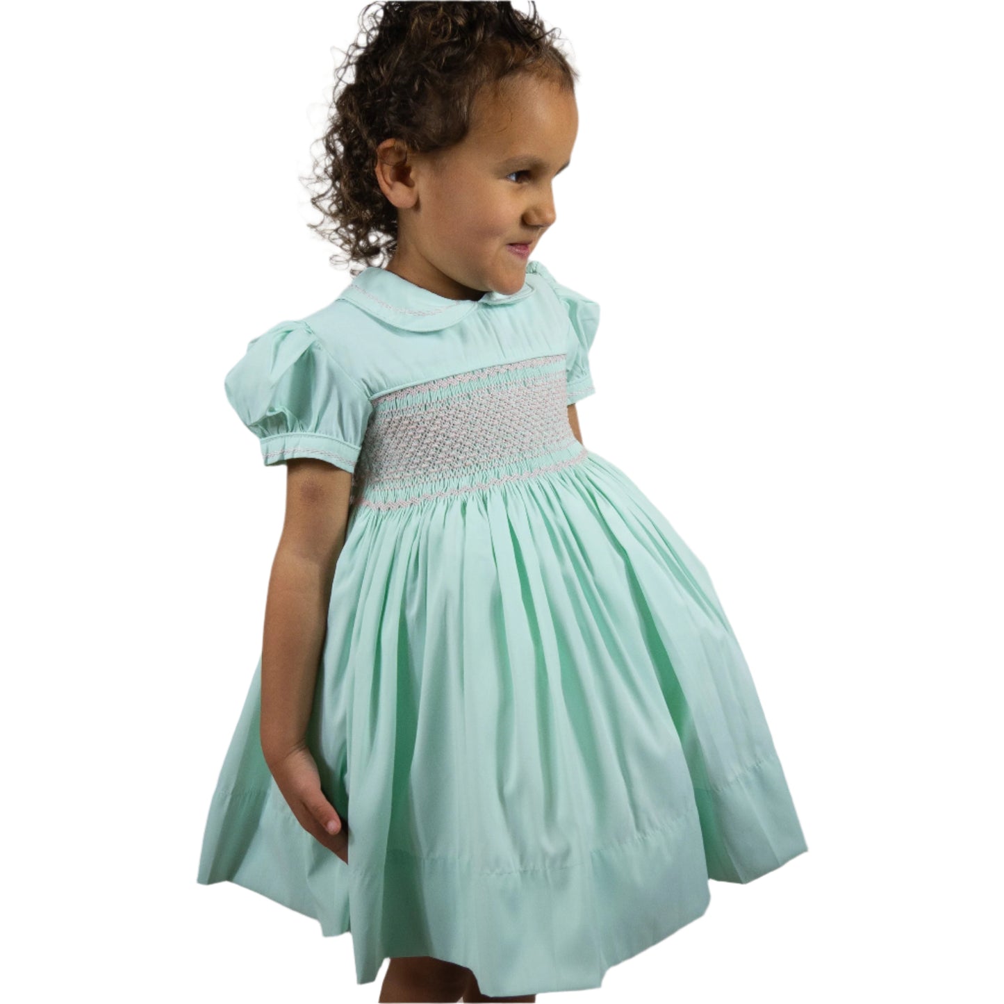 Hand smocked MILLIE dress soft peppermint