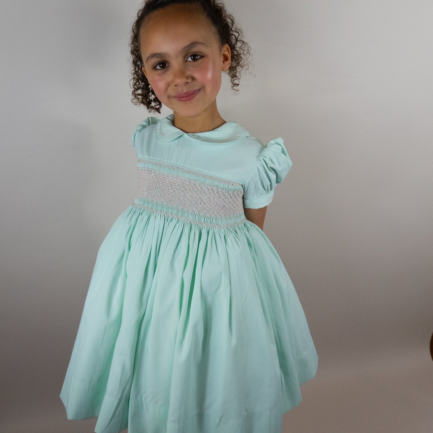 Hand smocked MILLIE dress soft peppermint