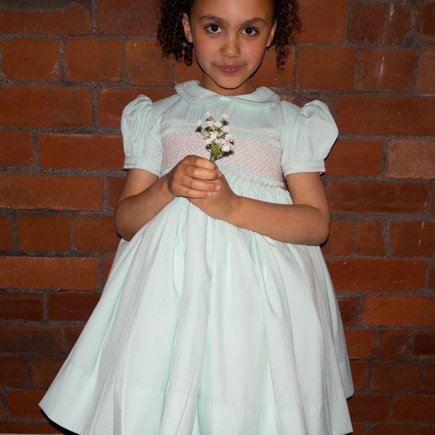 Hand smocked MILLIE dress soft peppermint