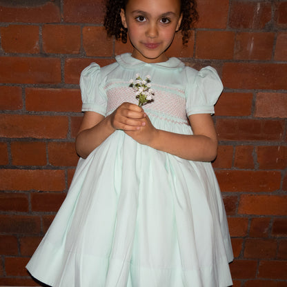 Hand smocked MILLIE dress soft peppermint