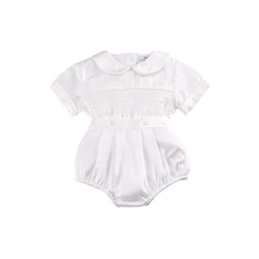 White satin hand smocked set
