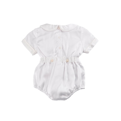 White satin hand smocked set
