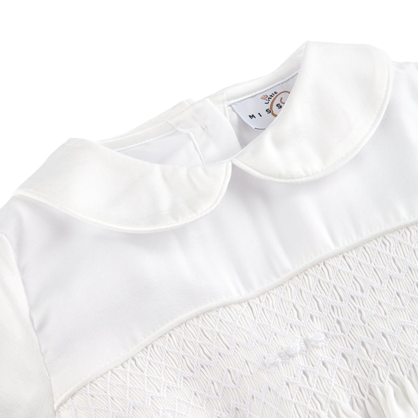 White satin hand smocked set