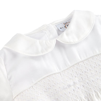 White satin hand smocked set