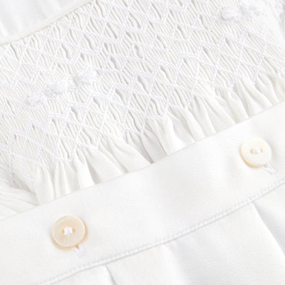 White satin hand smocked set