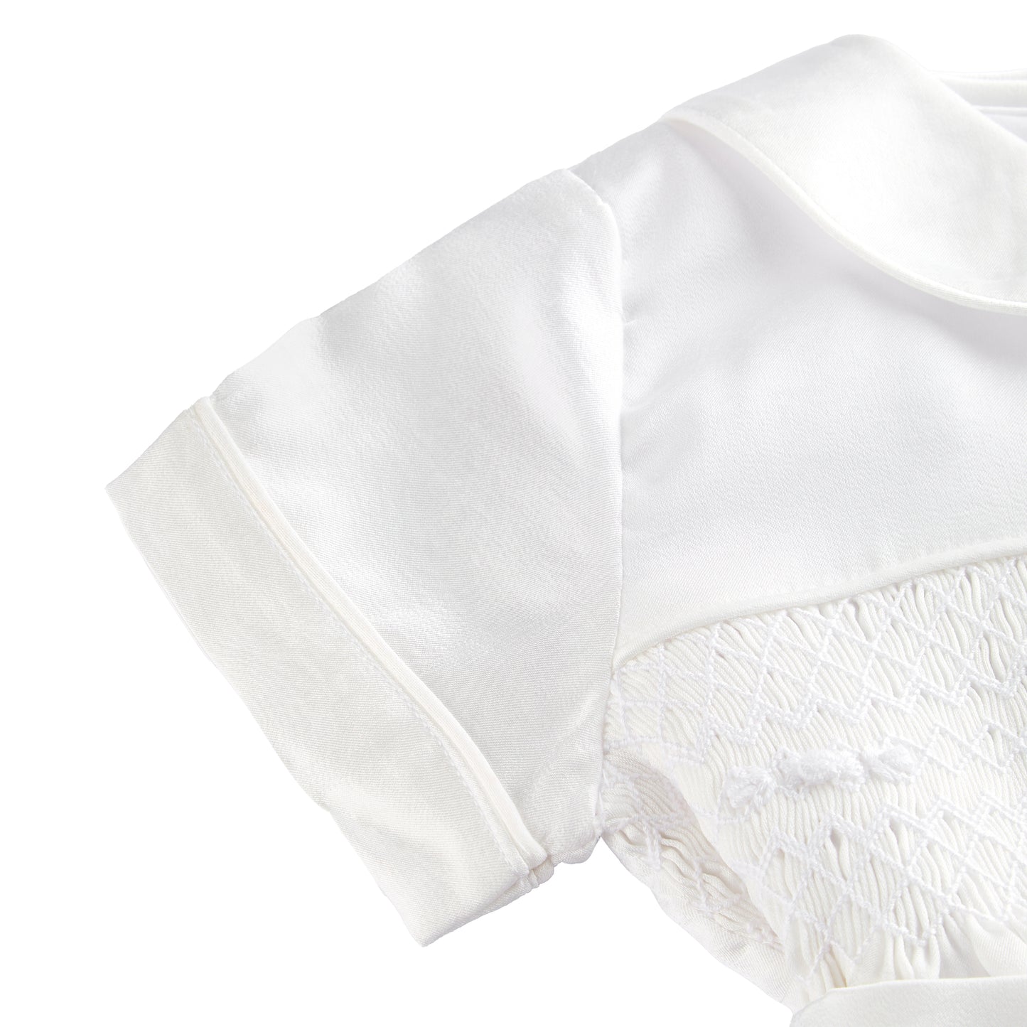 White satin hand smocked set