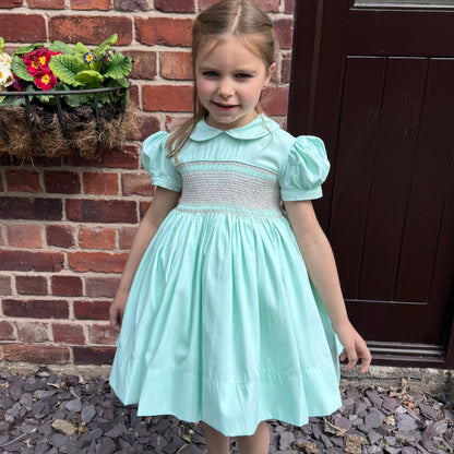 Hand smocked MILLIE dress soft peppermint
