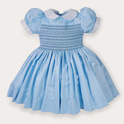 Hand smocked BETTY dress blue stripe